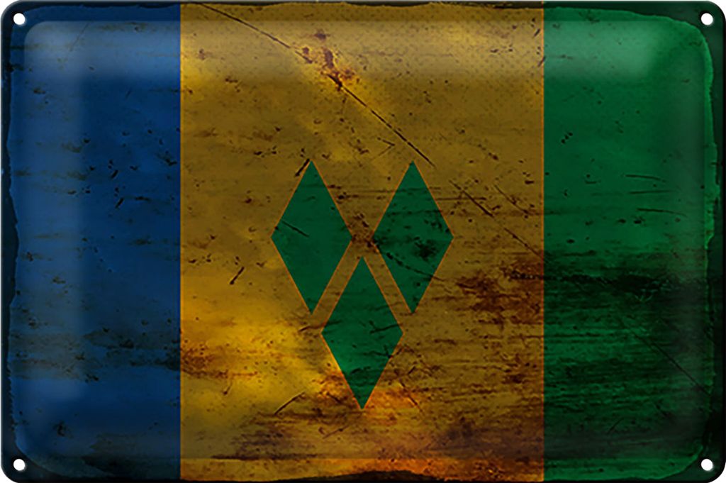 Blechschild Flagge Saint Vincent Grenadinen 18x12cm Rost