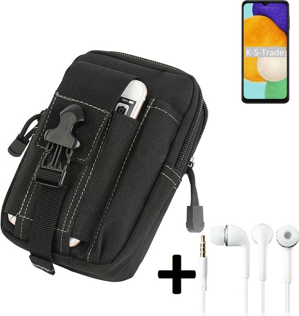 K-S-Trade Gürteltache + Kopfhörer kompatibel mit Samsung Galaxy A13 5G Gürtel Tasche Holster Schutz Hülle Handy Hülle schwarz inkl. Extrafächer
