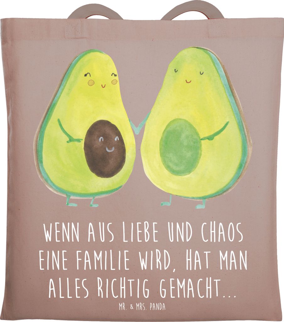 Mr. & Mrs. Panda Einkaufstasche Avocado Pärchen - Braun Pastell - Geschenk, einkaufsshopper, Uni Tasche, Schwangerschaft, Büchertasche, Babyparty...