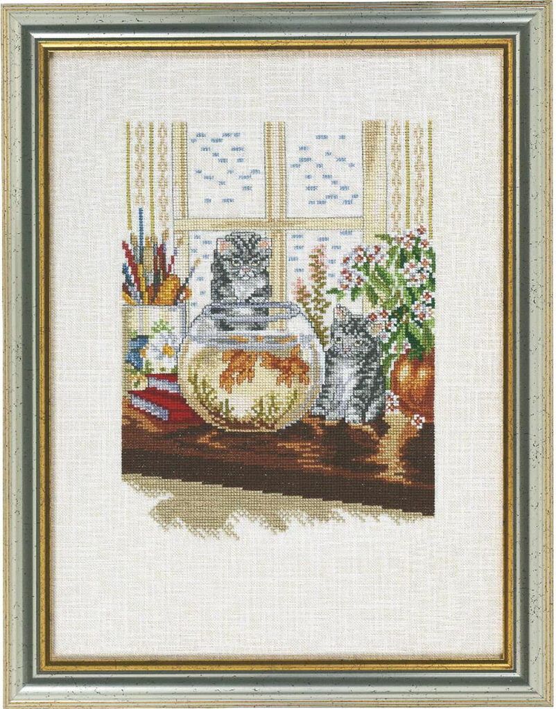Eva Rosenstand Kreuzstich Set "Kätzchen/Goldfisch", Zählmuster, 30x40cm