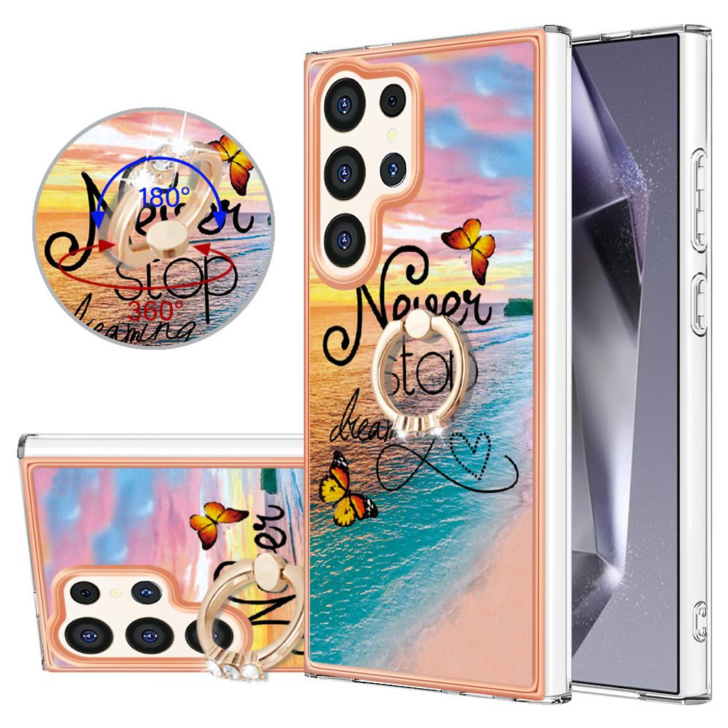 Hülle für Samsung Galaxy S24 Ultra Muster TPU Silikon Stoßdämpfer Bumper Schutzhülle mit Ring Ständer Gold
