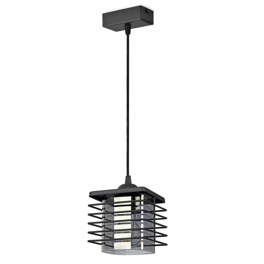 Luxolar Led Pendelleuchte Drahtabdeckung und Glasschirm E27 60W - Deckenlampe wohnzimmer, Schwarz Metal