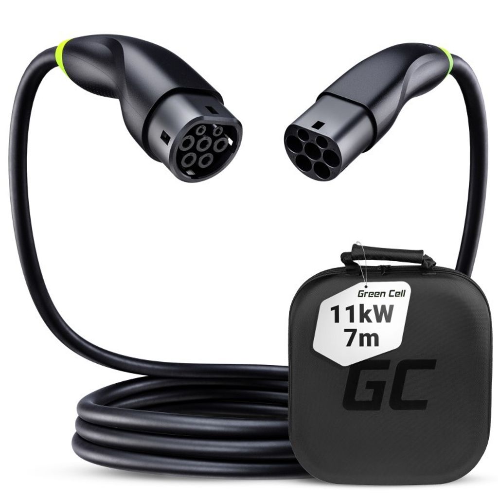 Green Cell - GC Snap Typ 2 EV Ladekabel 11kW 7m 16A für Tesla Model Y / 3 / S / X, Kia EV6, VW ID.4 / ID.5, BMW i4 / iX, Ford Mach-E