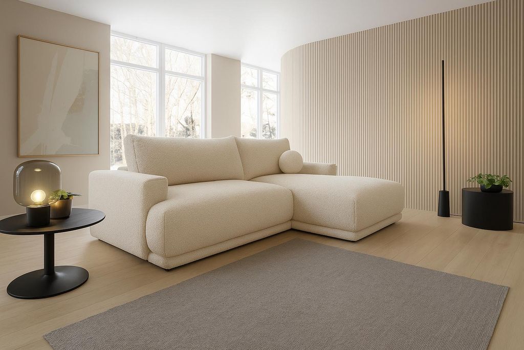 VENTO 1 Ecksofa m. Schlaffunktion u. Bettkasten Beige (Now or Never 02)-Ottomane rechts