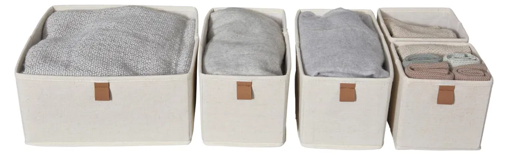 Boîtes de rangement beige en lin-coton lot de 5 - Paniers de qualité