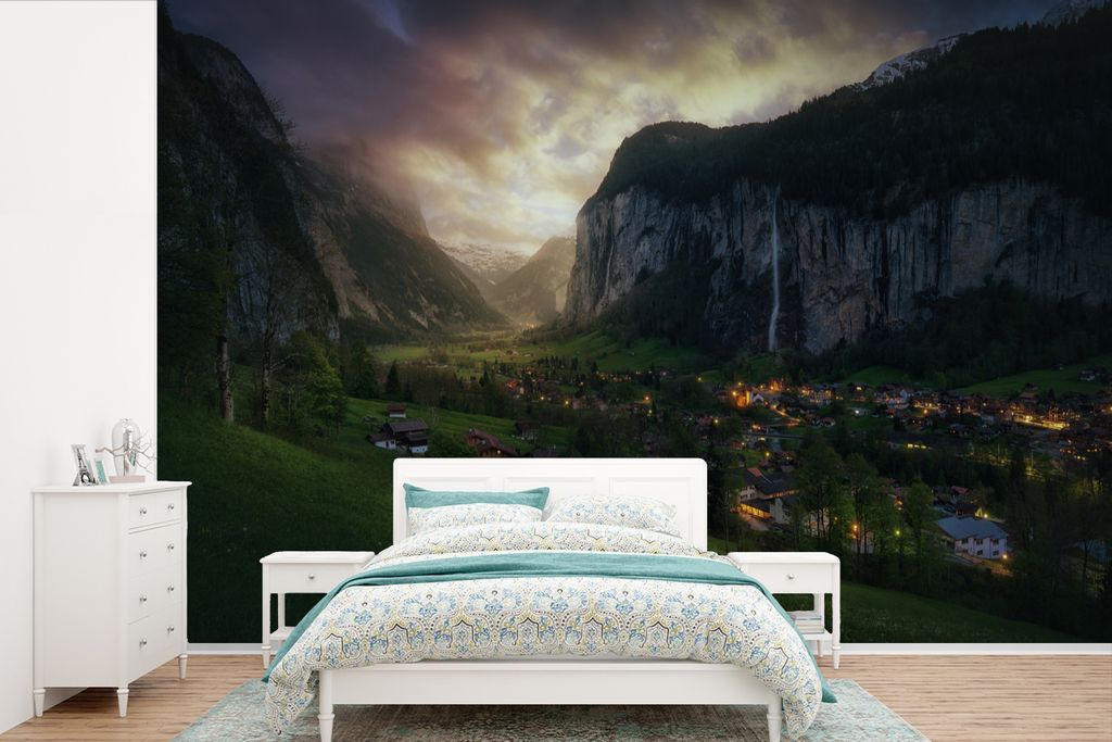 MuchoWow Fototapete für Wohnzimmer oder Schlafzimmer Wandtapete Vinyl Motivtapete Lauterbrunnen in der Schweiz - 390x260 cm - Papiertapete