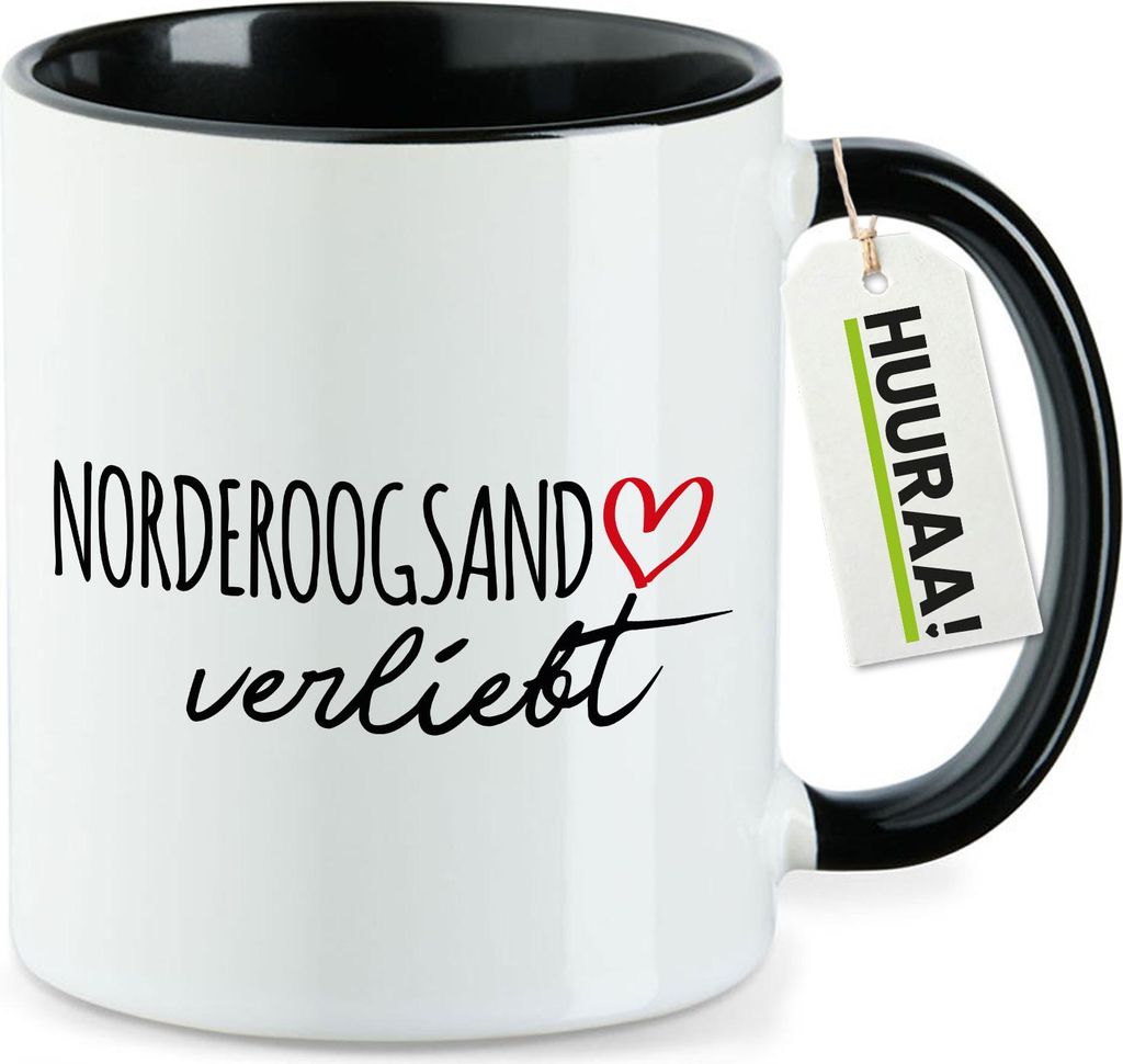 Huuraa Kaffeetasse Norderoogsand verliebt 330ml Schwarz Keramik Kaffeebecher Geschenkidee