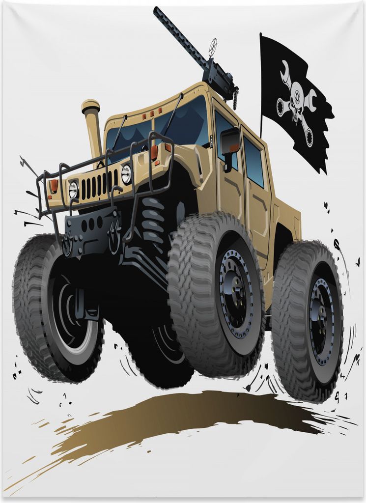 Abakuhaus Karikatur Wandteppich, Off Road Safari LKW aus Weiches Mikrofaser Stoff Kein Verblassen Klare Farben Waschbar, 110 x 150 cm, Braun Grau