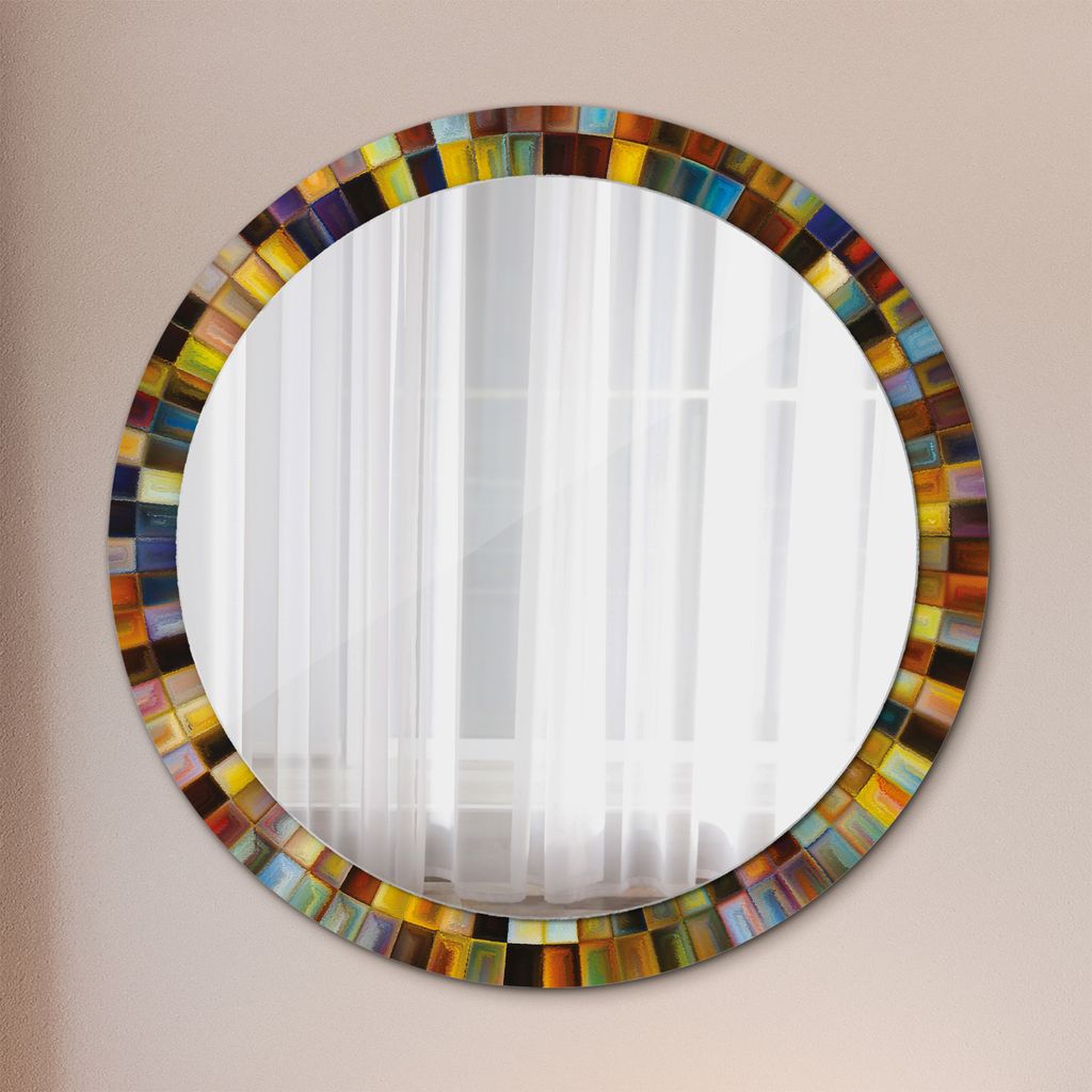 Ø90cm Spiegel - Glasrahmen mit Aufdruck - Wandspiegel Schlafzimmer - abstrakt radial Muster