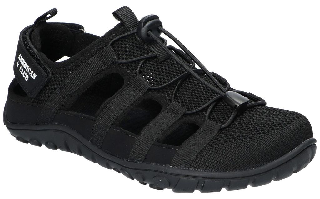 American Club HL217, Damen Sport Sandalen Klettverschluss Kordelzug leicht bequem, Schwarz 38