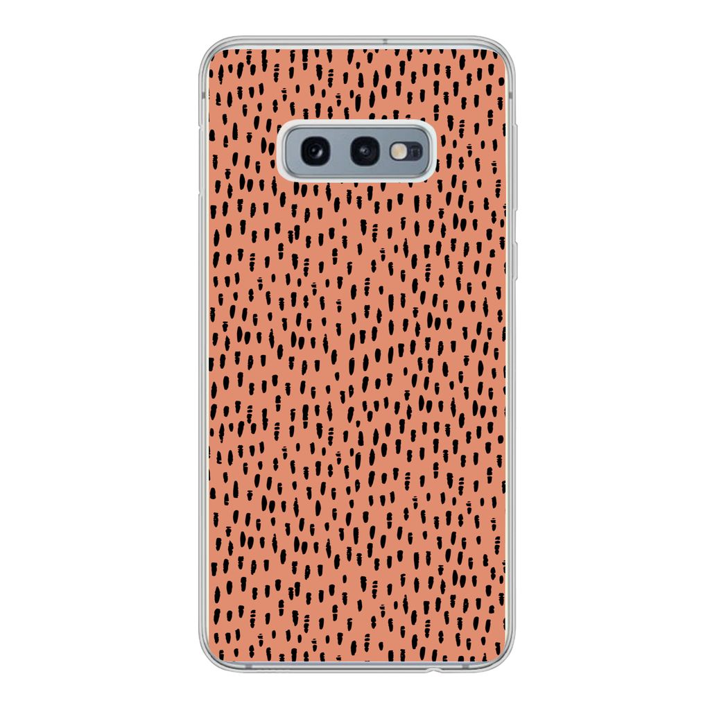 MuchoWow Handyhülle Schutzhülle Hülle für Samsung Galaxy S10e Polka dots - Schwarz - Orange Silikon Softcase Handy Hülle - Handy