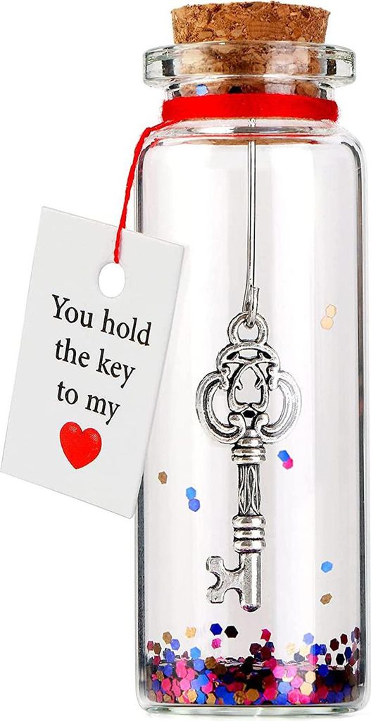 Romantisches Geschenk zum Jahrestag für Sie und Ihn. Flasche mit der Aufschrift „You Hold The Key to My Heart“, kleines Wunschglas aus Glas zu...