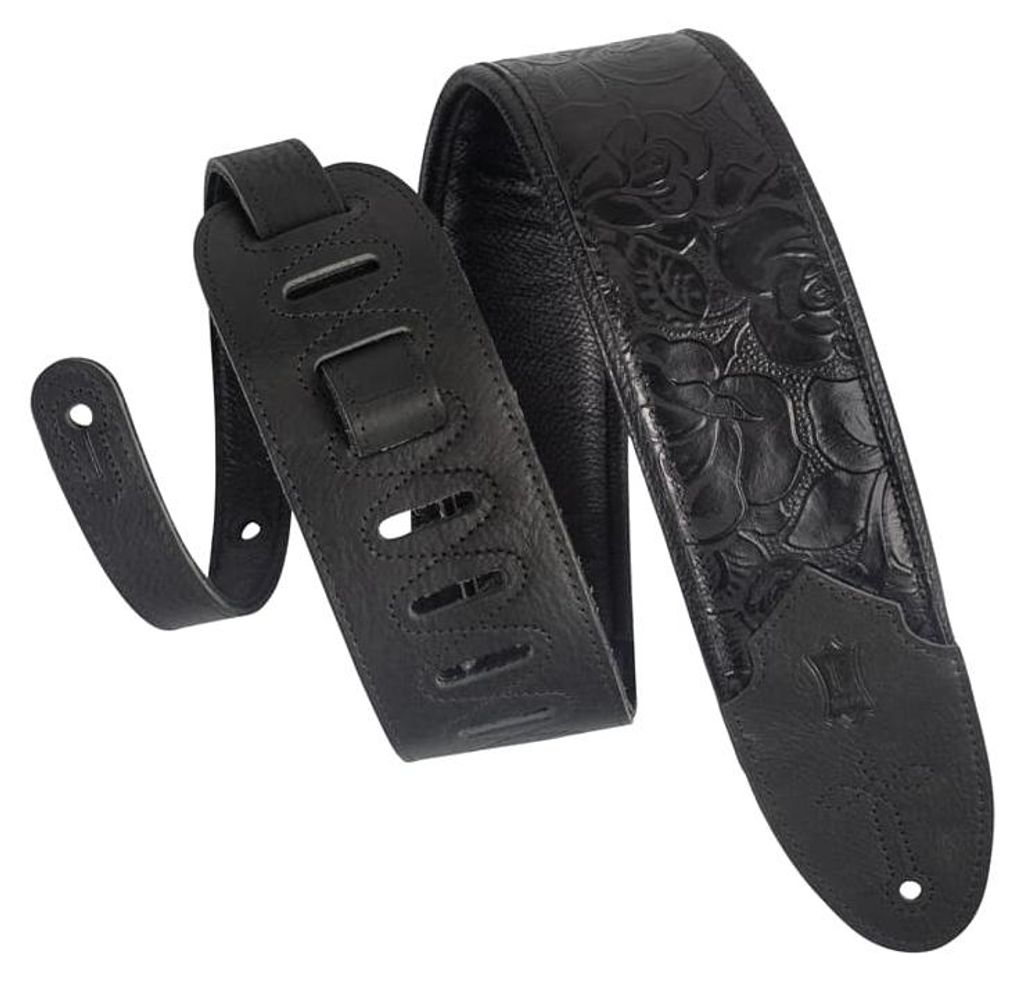 Levys Leathers M4WP-007 3'' Embossed Leather Guitar Strap Black Rose