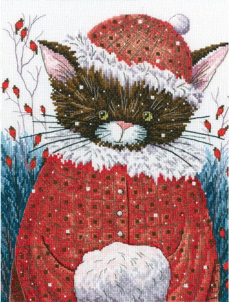Broderie point de croix compté motif chats et oiseaux format 23x29