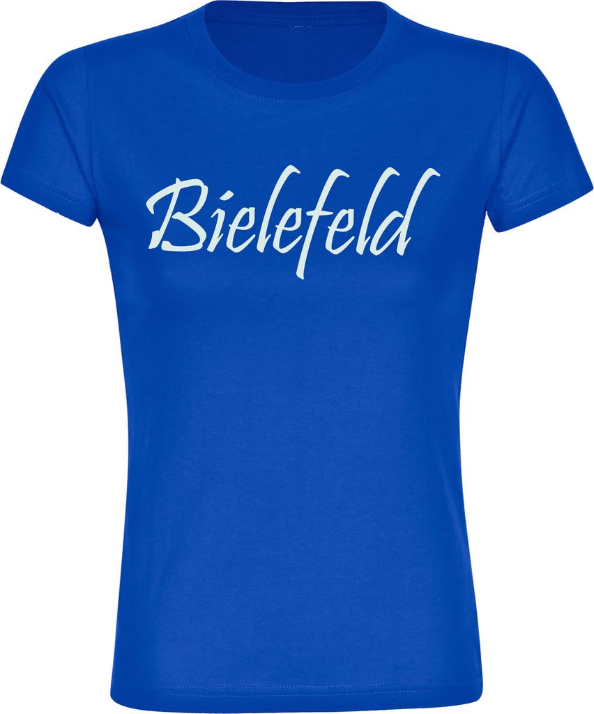 multifanshop Damen T-Shirt - Bielefeld - Schriftzug, blau, Größe L