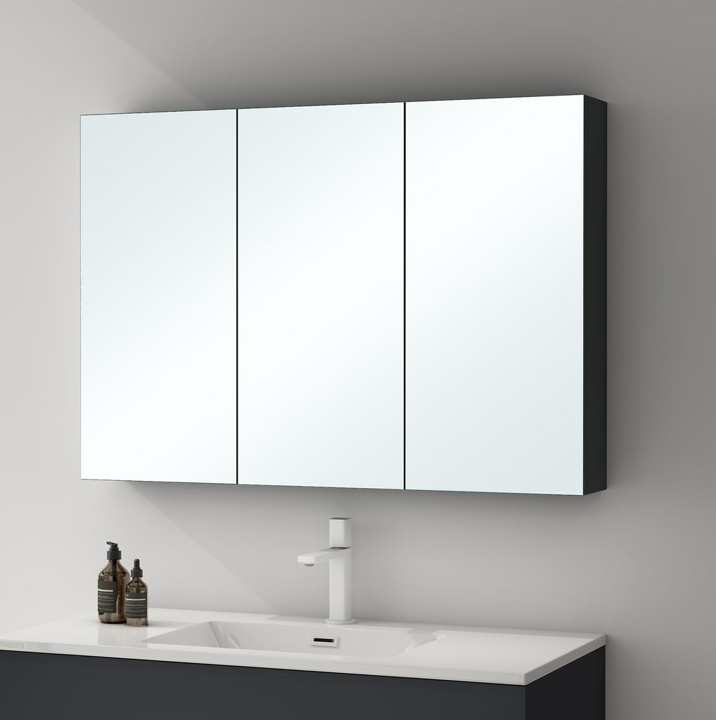 Mai & Mai Spiegelschrank mit 2 Spielgeltüren Badezimmerschrank Hängeschrank Badezimmerspiegel BxTxH 120x15x70 cm Anthrazit matt Spiegelschrank-02