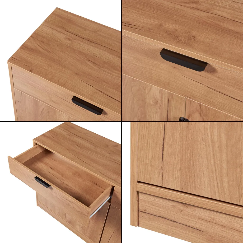 Meuble Buffet 140cm en MDF Chêne - Finition Robuste et Design Scandinave