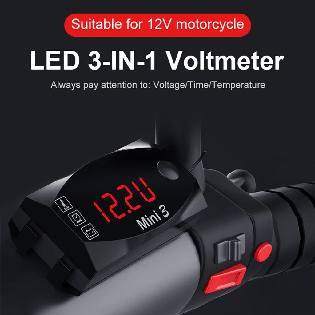 Compteur numérique LED 3 en 1 pour moto : horloge, Image du produit 