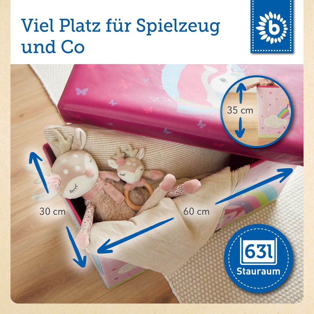 Bieco Aufbewahrungsbox mit Deckel Kinder Einhorn 60l Produktbild 3