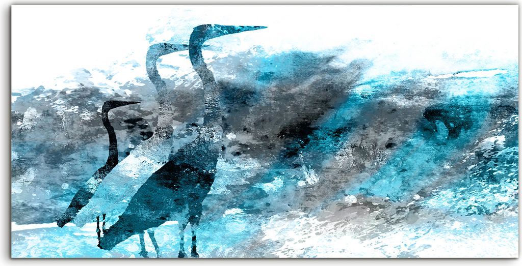 Coloray - Glasbild - 100x50 cm - Wandbild - Glasbilder - Foto Blau Reiher Aquarell Tier malerei