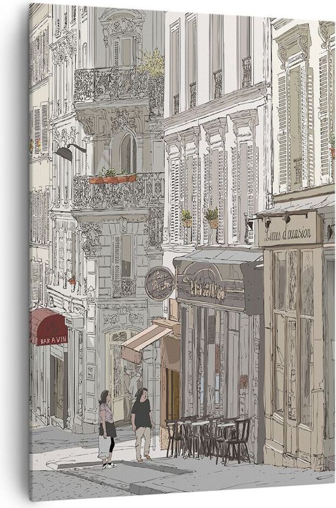 Bild auf Leinwand - Leinwandbild - Einteilig - Architektur Zeichnen Montmartre - 70x100cm - Wand Bild - Wandbilder - Leinwanddruck - Wanddekoration...