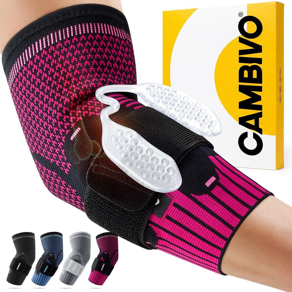 CAMBIVO Ellenbogenbandage mit Dual Silikonpolster für Tennisarm & Golferarm, Kompressions Arm Sleeve mit Verstellbarem Riemen, Bandage Ellenbogen ...