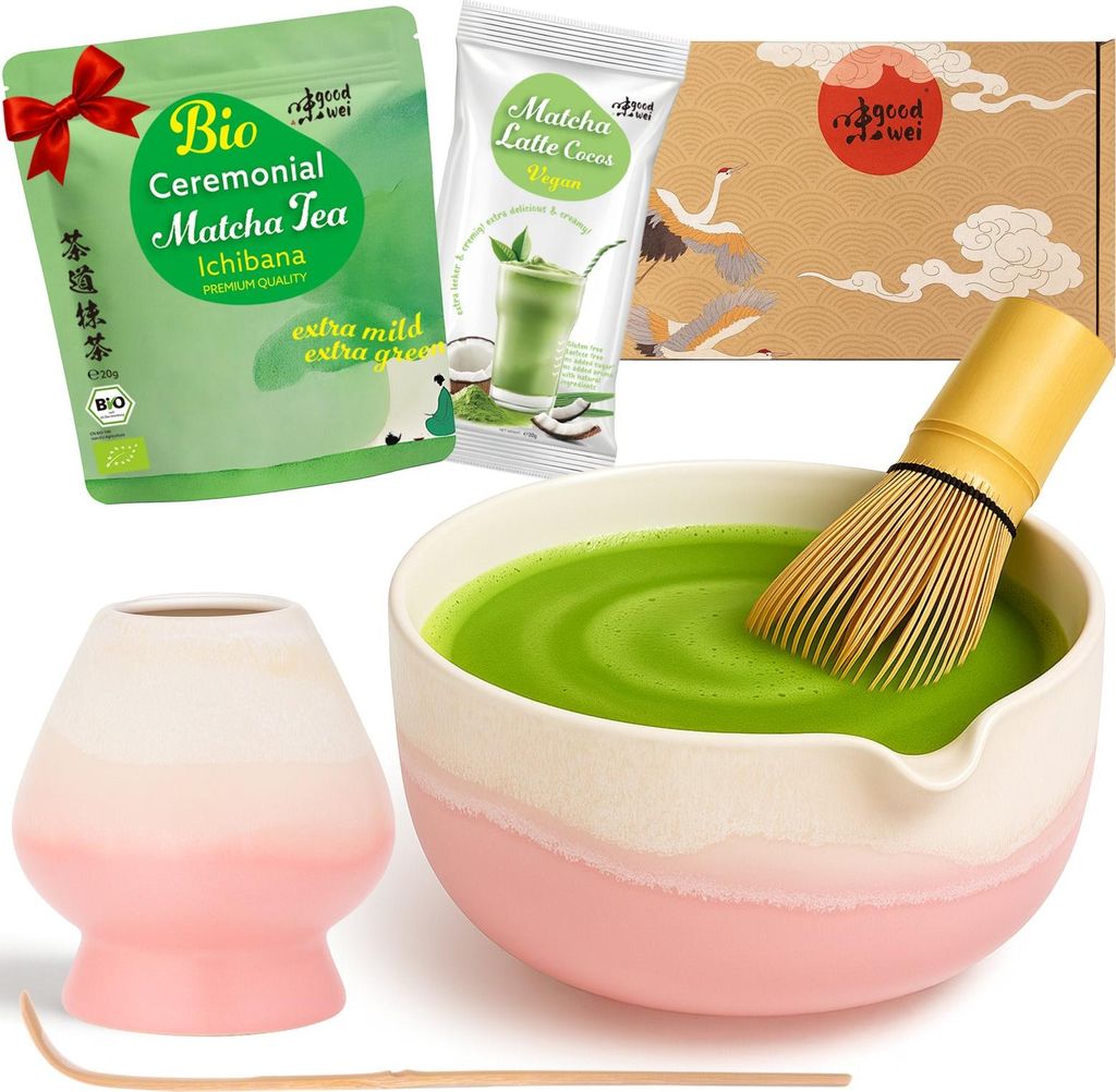 Coffret matcha latte "Fuji Pink" avec bol verseur, fouet et Image du produit 