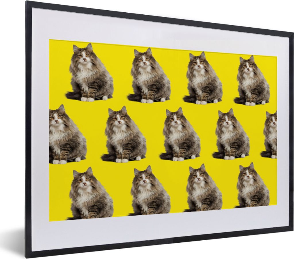 MuchoWow® MuchoWow® Gerahmtes Poster Katze - Muster - Gelb Produktbild 