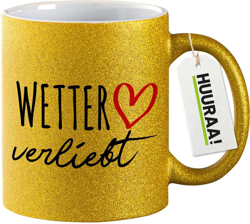 Huuraa Glitzertasse Wetter Ruhr verliebt 330ml Gold Keramik Kaffeebecher Geschenkidee