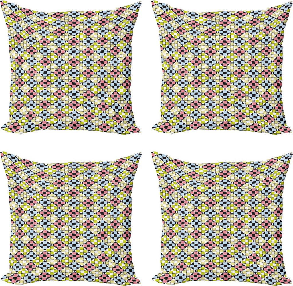 ABAKUHAUS Geometrisch Kissenbezug Set (4 Stück), Bunte Mosaik-Stil, Moderner Doppelseitiger Digitaldruck, 60 cm x 60 cm, Mehrfarbig