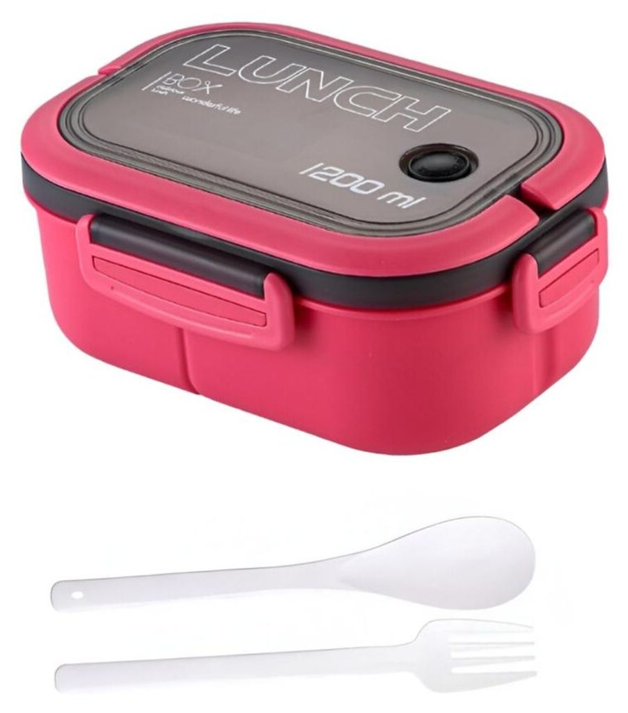 3-teiliges Kinder-Lunch-Set – Brotdose 1200 ml mit Doppel-Fächer Besteck - Rot