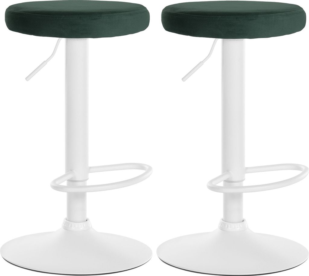 CLP 2er Set Barhocker Ponte Samt höhenverstellbar und drehbar grün Material Gestell Metall matt weiss
