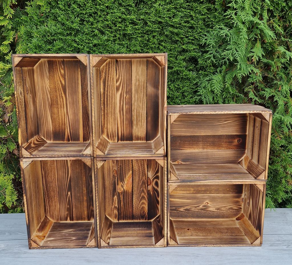 Aufbewahrungsbox Holz 35x25x19 cm 6er Set - Holzkiste stabil Möbelbau - Vintage Shabby Rustikal