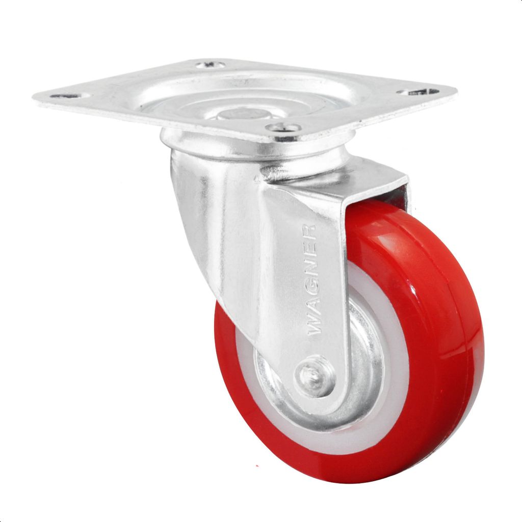 WAGNER Soft-Lenkrolle - Ø 50 mm, Stahl verzinkt, rot / weiß, Anschraubplatte, Tragkraft 50 kg - 01215001