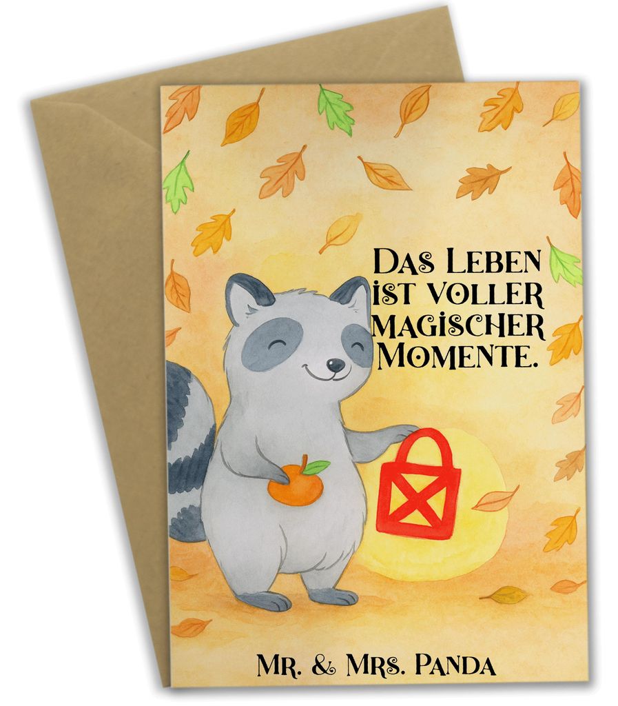 Mr. & Mrs. Panda Grußkarte Waschbär Laterne Design - Weiß - Geschenk, Trick Or Treat, einladungskarten, Dekoration, Halloween Deko, hochzeitskar...
