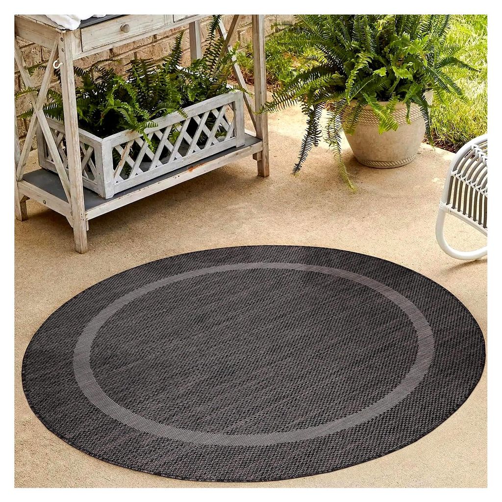 Waschbarer In- und Outdoor-Teppich Wetterfest 120 cm Rund Schwarz