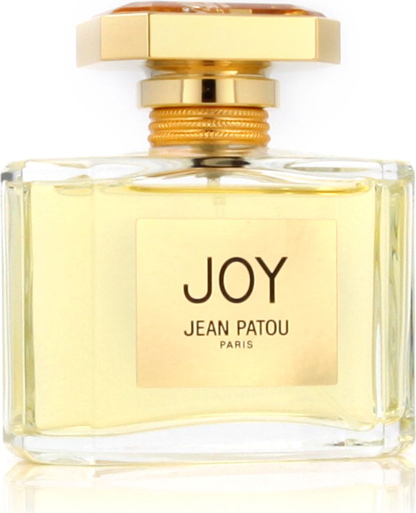 A perfume bottle with a gold cap and a yellow liquid inside, set against a white background.