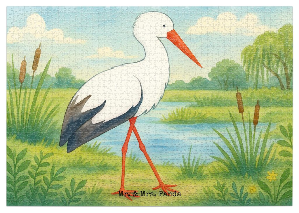 Mr. & Mrs. Panda Puzzle Storch Design 1500 Teile - Weiß - Geschenk, Puzzlespiel, Mutter, 2000, Geburt, Legespiel, Lustige Sprüche, Störche, 500,...