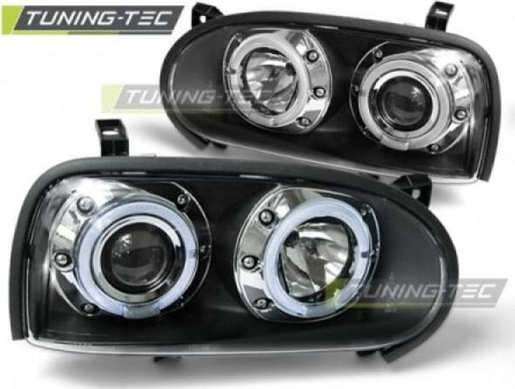 LED Angel Eyes Scheinwerfer passend für VW Golf 3 91-97 schwarz