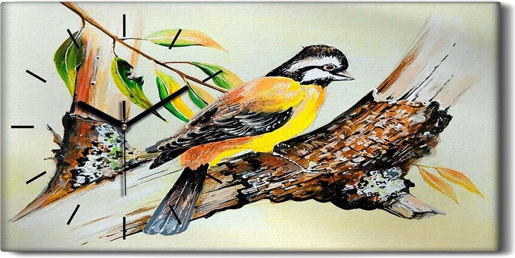 Küche Wohnzimmer Wand Leinwand Uhr 60x30 Malerei Ast Blätter Tier Vogel Kunst - schwarze Hände