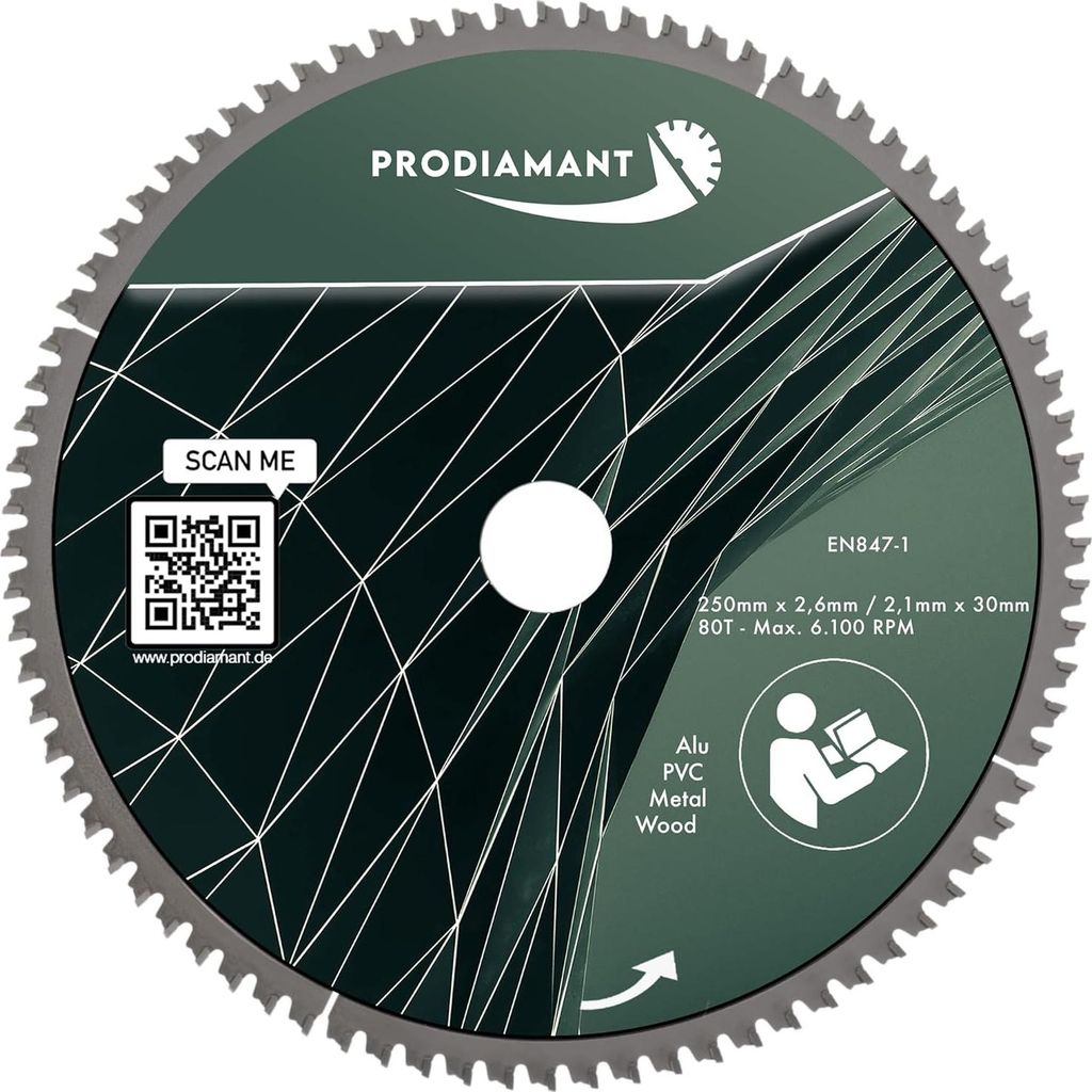 PRODIAMANT Kreissägeblatt 250mm für Holz, Metall & Alu mit HM TCT Zähnen
