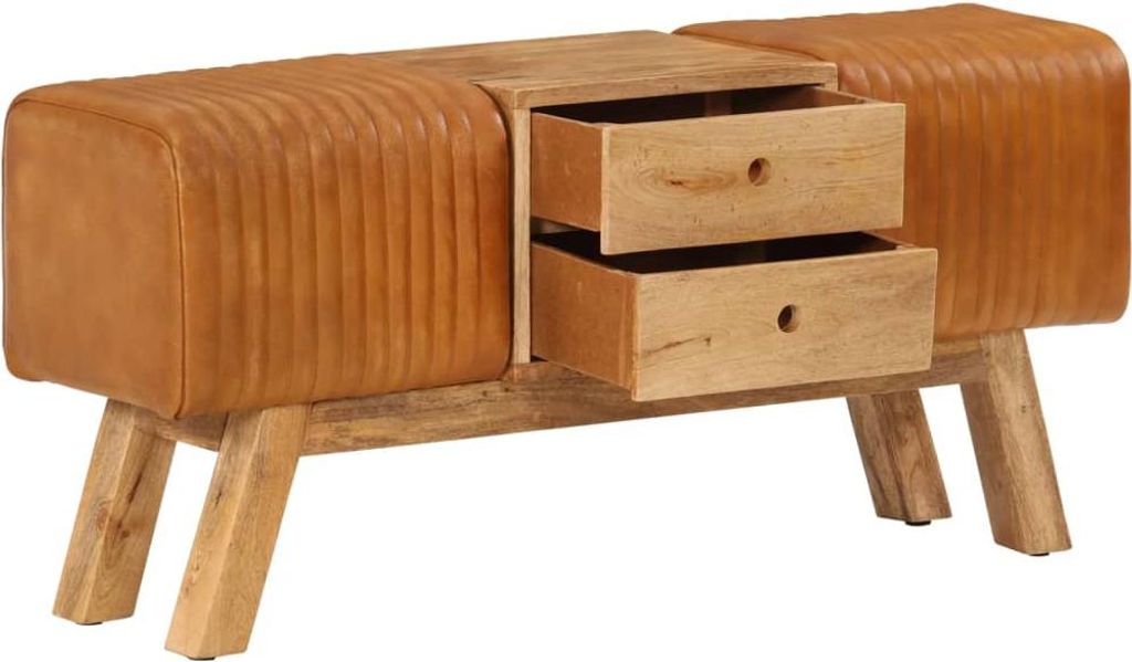 vidaXL Bock-Sitzbank Braun 107cm Echtes Ziegenleder & Massivholz Mango