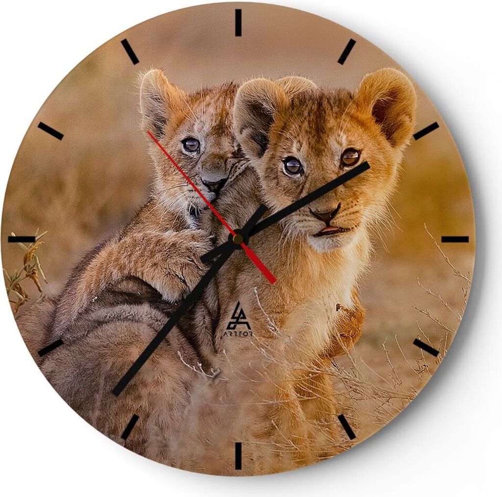 Wanduhr - Rund - Glasuhr - Löwe Natur Tier - 30x30cm - Schleichendes Uhrwerk - Lautlos - zum Aufhängen bereit - Dekoration Modern - Wanddekoratio...