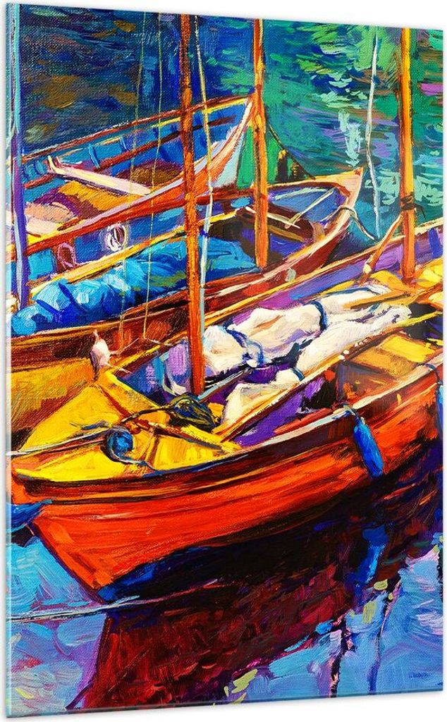 Bilder auf glas - Einteilig - Boote Bunt Angeln Wasser - 70x100cm - Glasbilder - Wandbilder - Bilder - zum Aufhängen bereit - Wanddekoration aus G...
