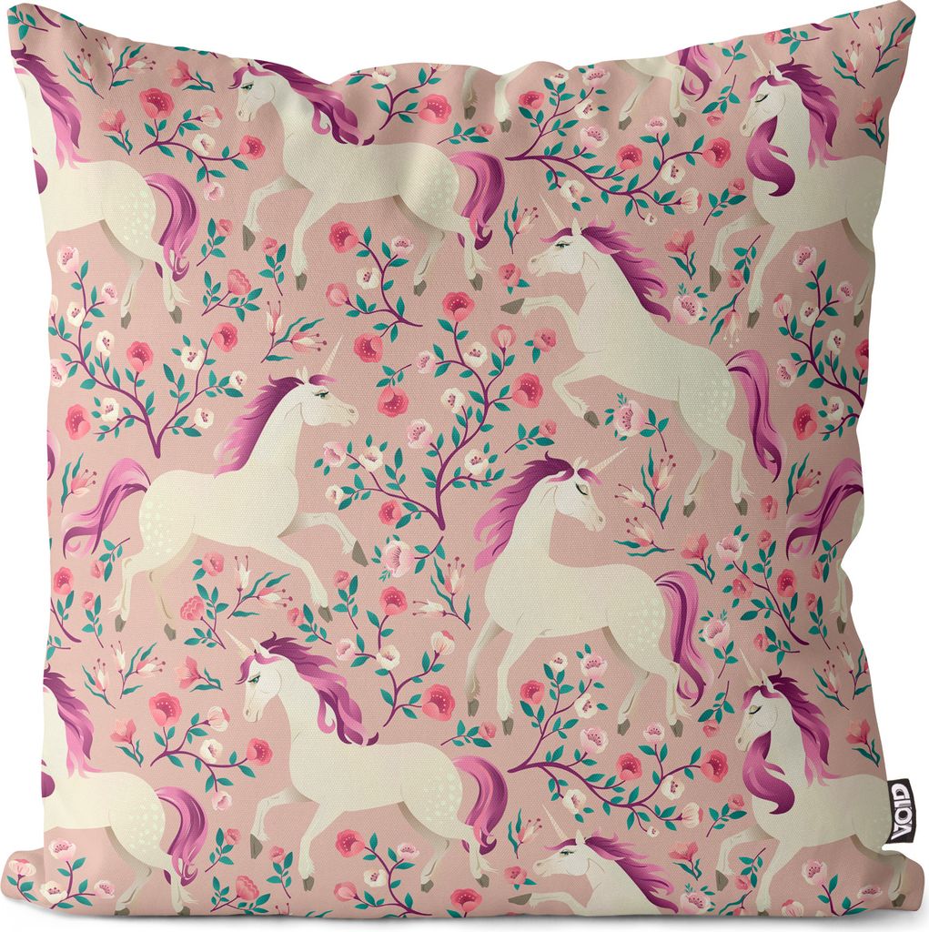 VOID Einhorn Blumen Pferde Rosa Kissenbezug Kissenhülle sofa couch wohnzimmer dekoration wasserfest Outdoor Garten Kissen bezug deko