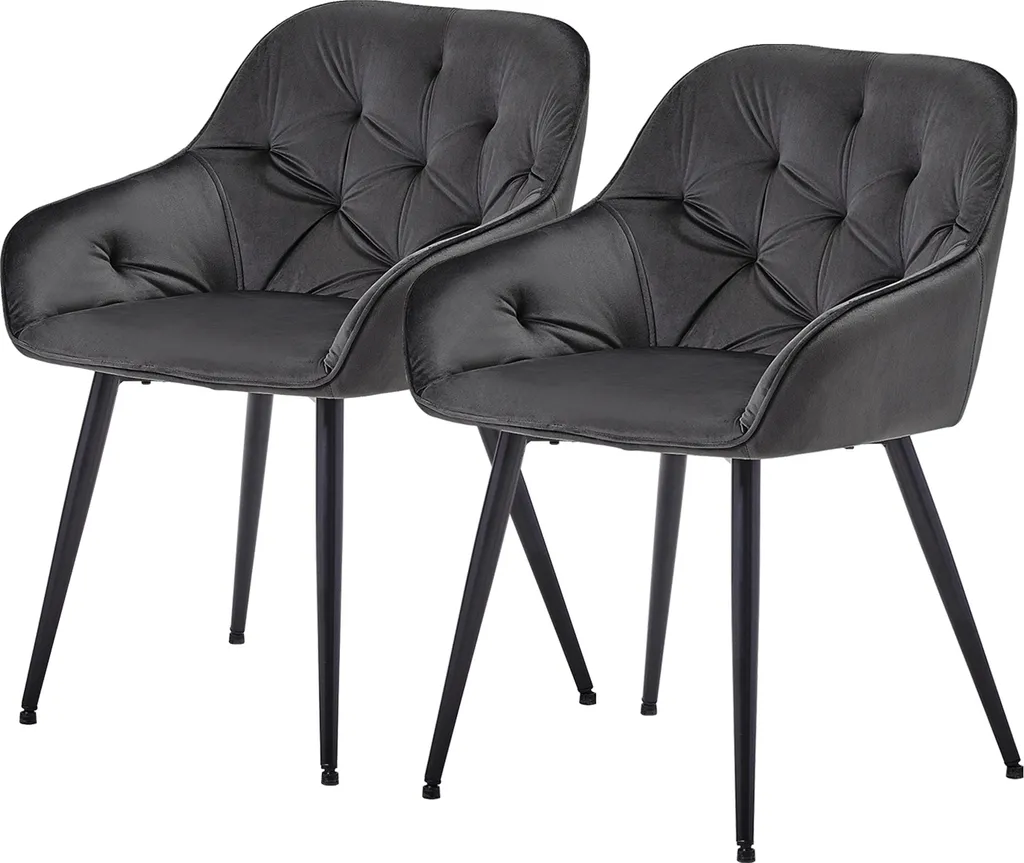 Lot de 2 Chaises Confortables en Velours Gris pour Salle à Manger et Bureau