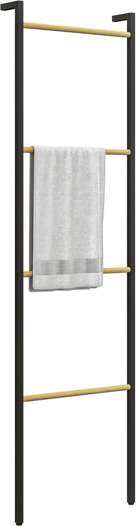 HOMCOM Handtuchleiter 49 x 167,5 cm Handtuchhalter mit 4 Stangen, platzsparend, für Badetücher, Kleidung, Decken, Zeitungen, Stahl, Schwarz