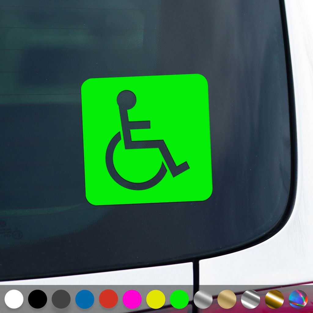 PantherPixel Rollstuhl Aufkleber Behindert Hinweis Rollstuhlfahrer Sticker Auto Geschenkidee Farbe Neon-Grün