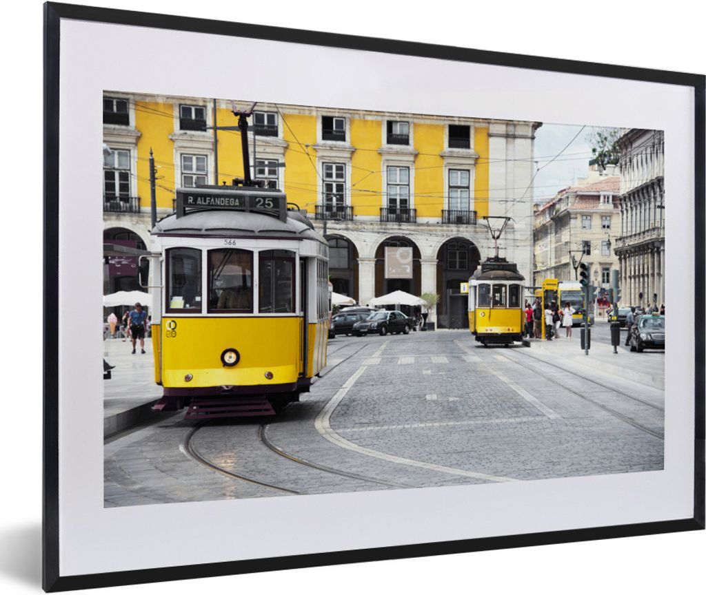 MuchoWow® Gerahmtes Poster Die beiden gelben Straßenbahnen Produktbild 