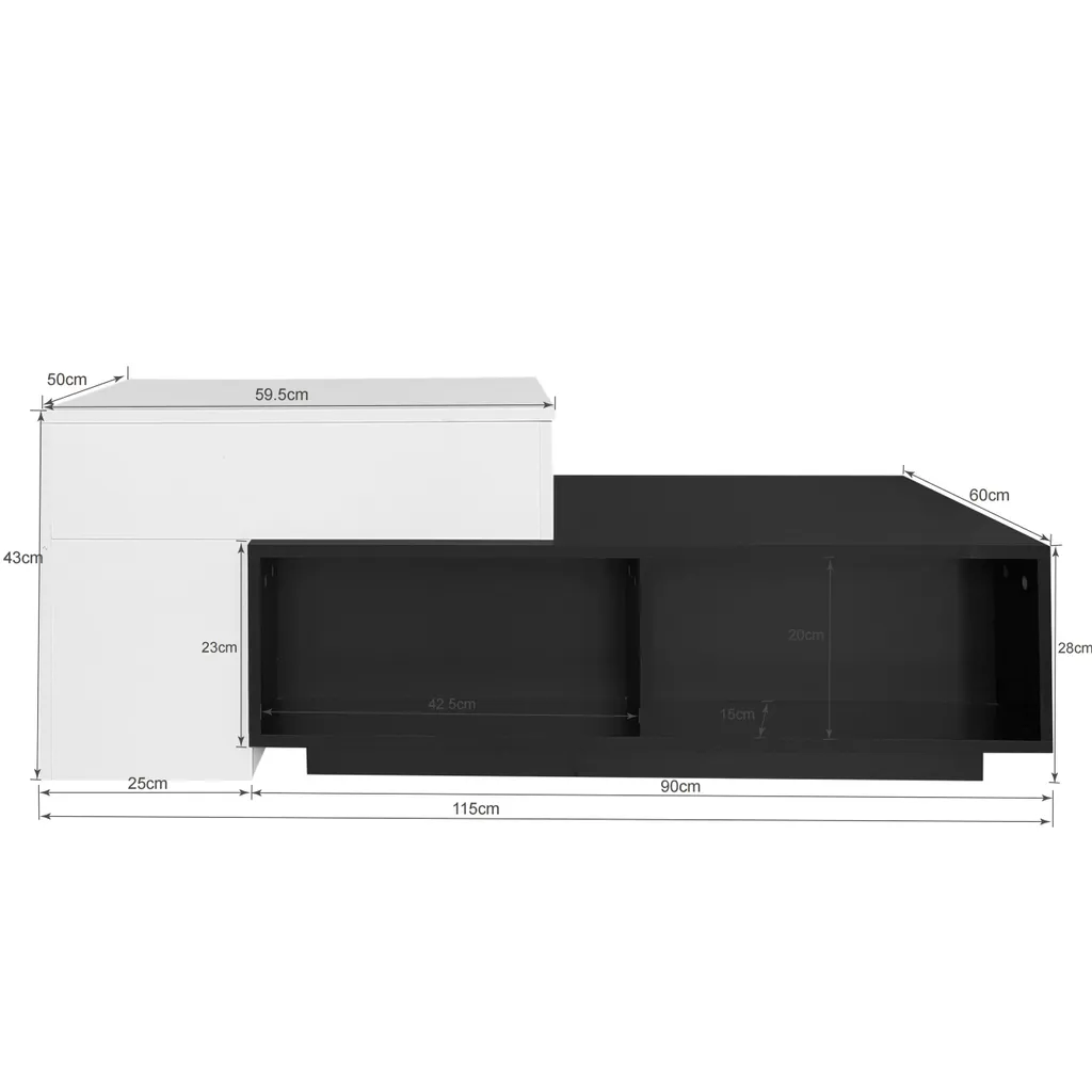 Table Basse de Salon pour Manger et Travailler Noire et Blanche 90x60cm